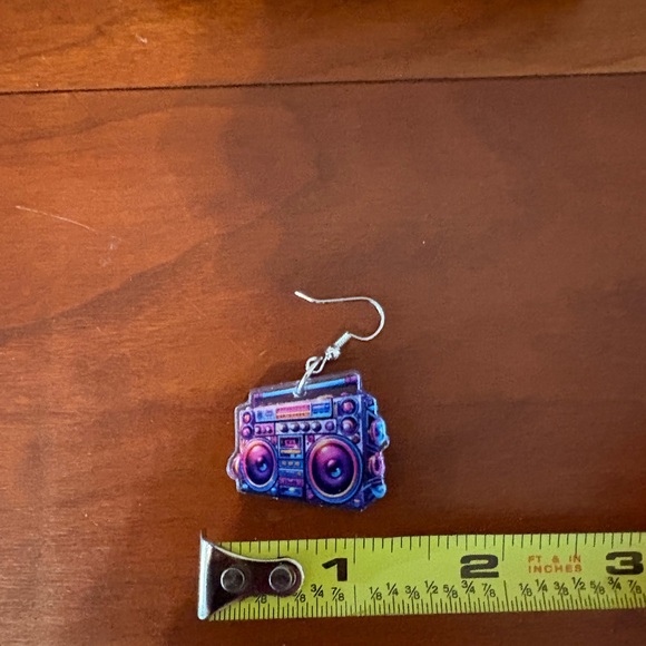 Retro Boombox Earrings Colorful 80s 90s Music Statement Dangle Cute Funky Y2K - Picture 4 of 4